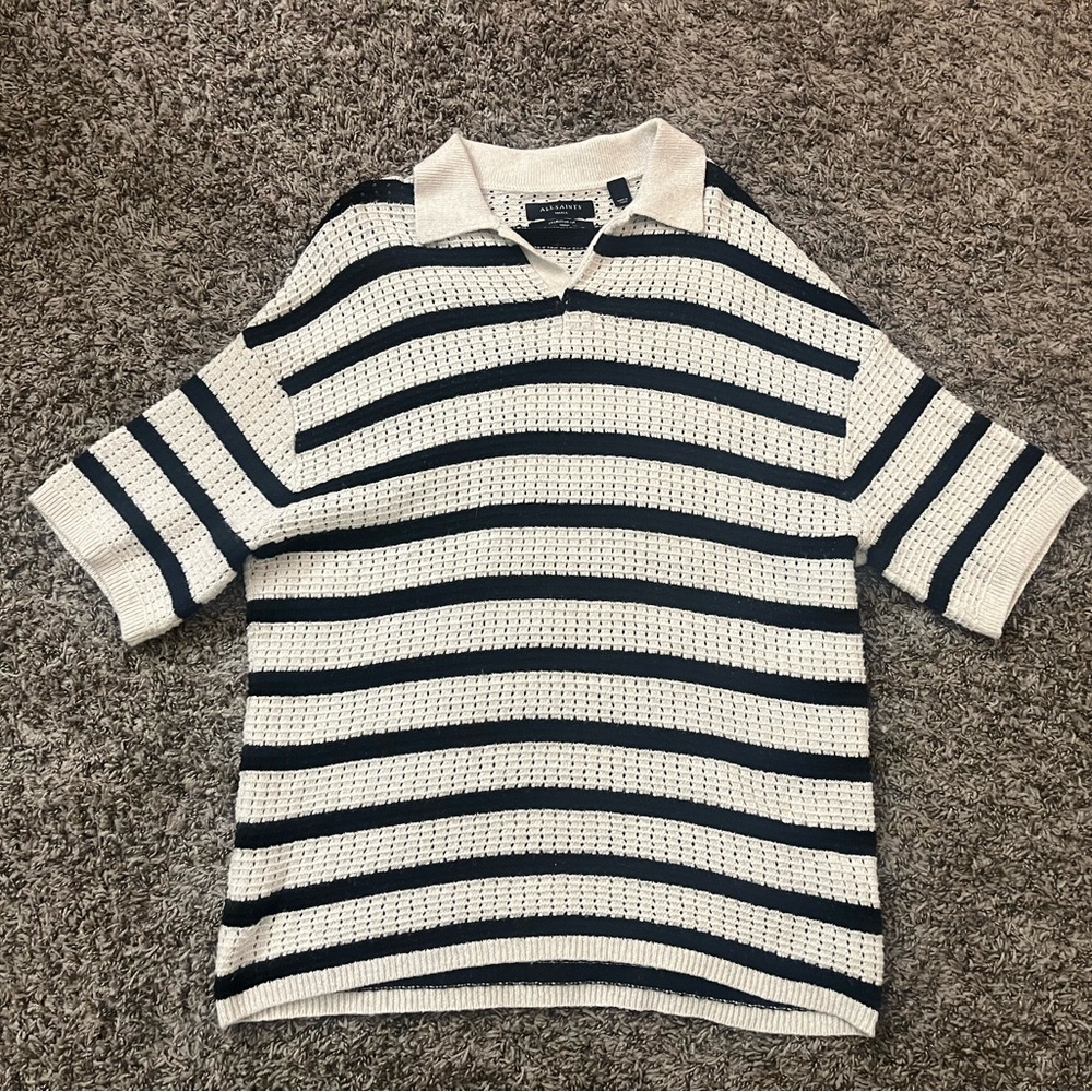 All saints wool striped black and white oversized polo small
